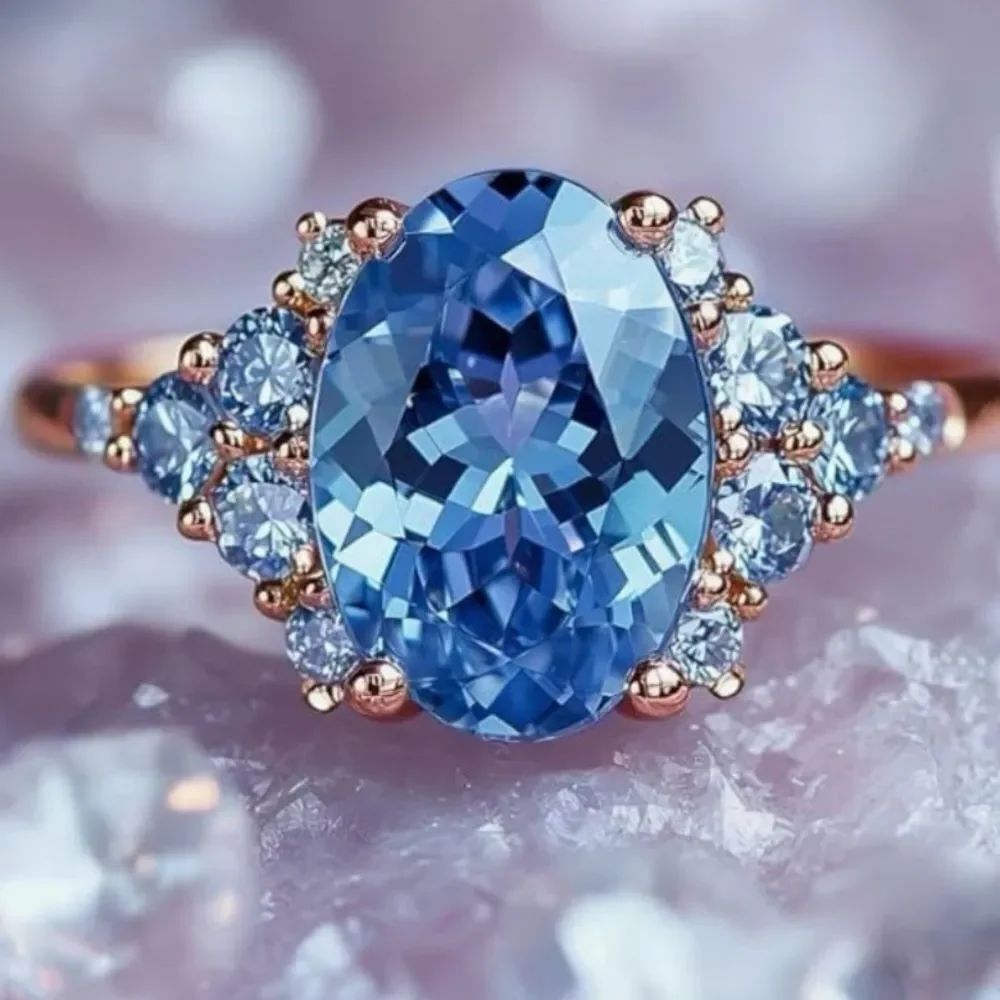 🩵 NEW Elegant Blue Crystal Gold Plated Gemstone Ring 🩵